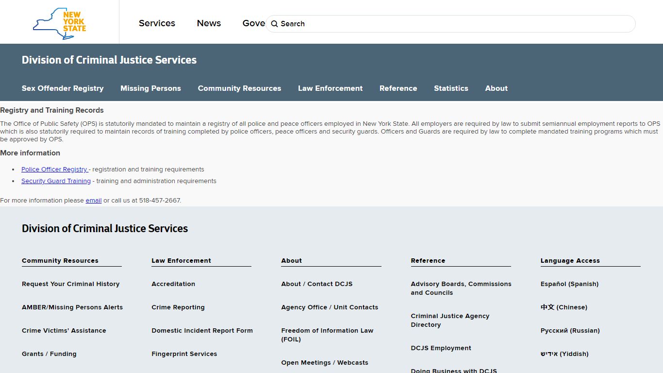 Police and Peace Officer Registry and Training Records - NY DCJS
